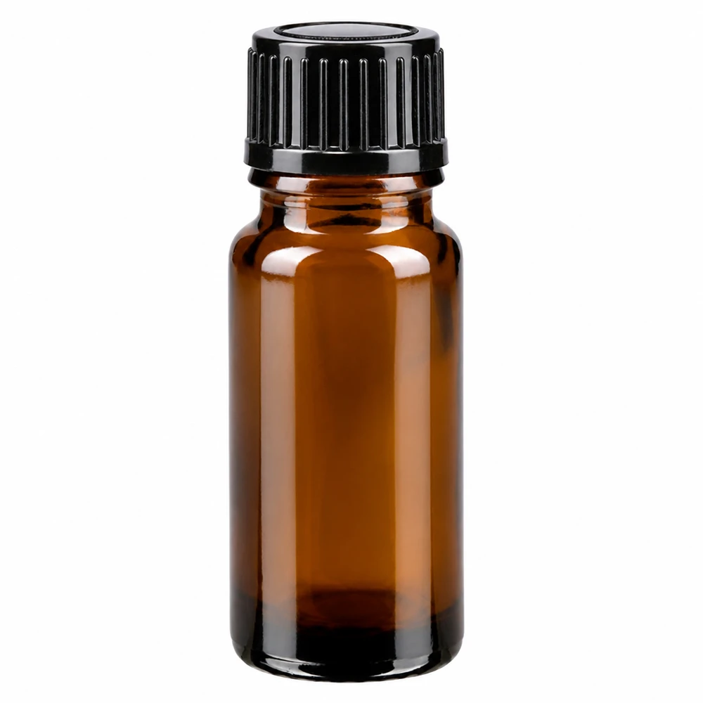 Apoteksflaska brun 10ml dropplock 1mm svart standard 10 ml brun apotekarflaska av brunt glas med svart droppkork STD 1 mm