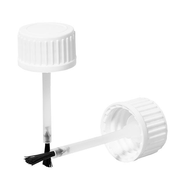 Skruvlock + borste för 10ml flaska vit 18mm Skruvlock + borste för 10ml flaska vit 18mm
