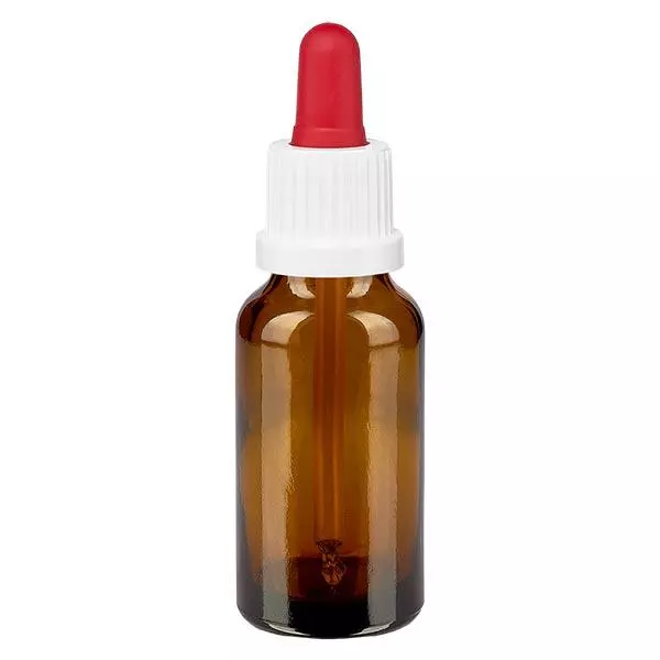 Apoteksflaska brun 20 ml pipett vit/röd med manipulationsskyddat lock Apoteksflaska brun 20 ml pipett vit/röd med manipulationsskyddat lock
