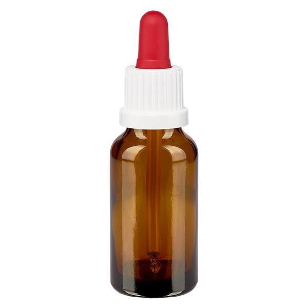 Apoteksflaska brun 20 ml pipett vit/röd med manipulationsskyddat lock Apoteksflaska brun 20 ml pipett vit/röd med manipulationsskyddat lock