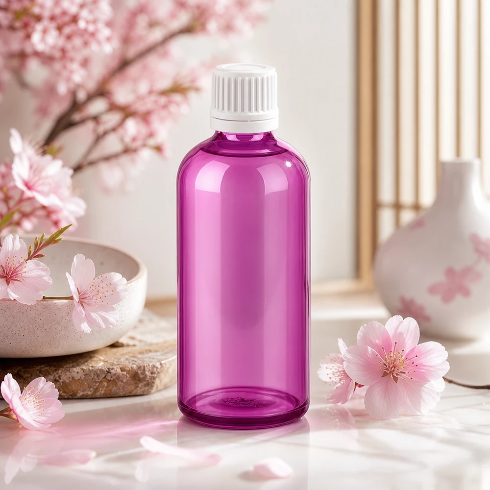 100ml flaska 11mm skruvkork vit Originality skruvkork PurpleLine UT18/100 Högkvalitativ 100 ml glasflaska i strålande violett med professionellt vitt lock för spa-tillämpningar