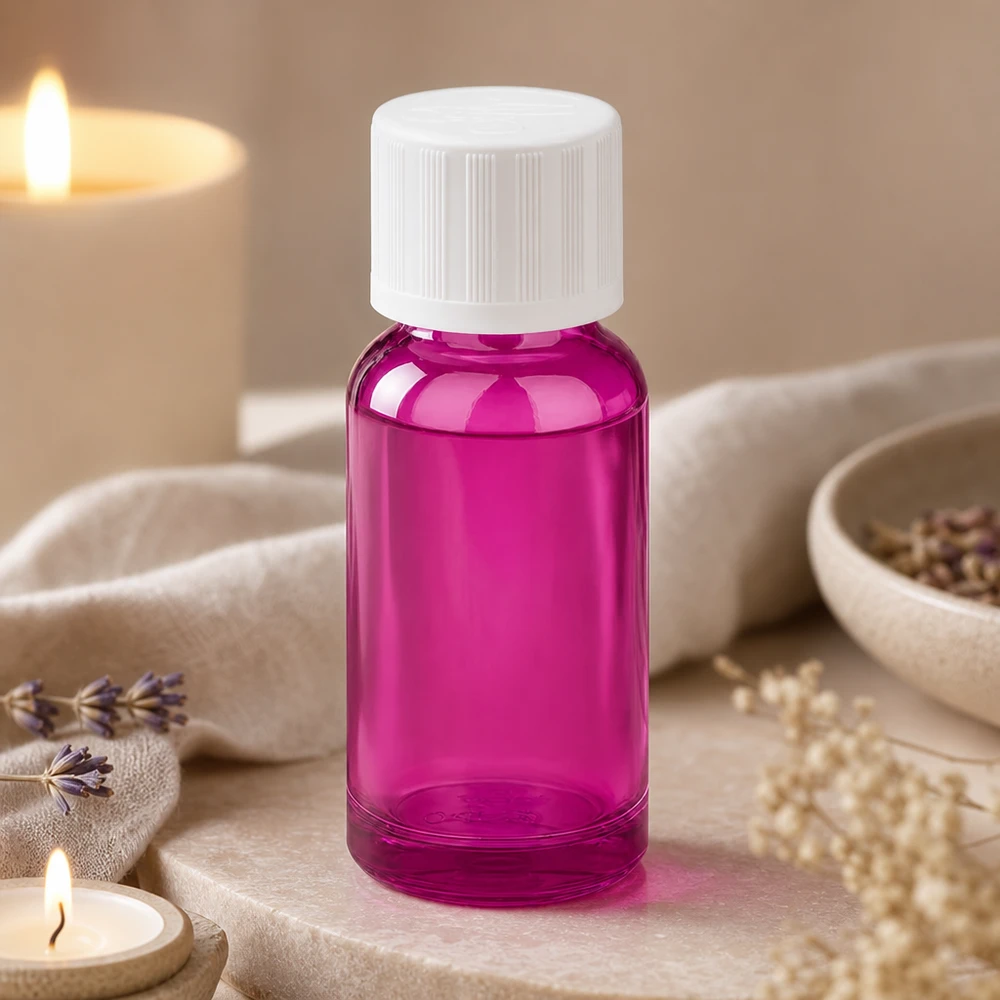 20ml flaska 11mm skruvkork vit standard barnsäker PurpleLine UT18/20 Liten 20 ml glasflaska i elegant lila design med vitt lock för kosmetika