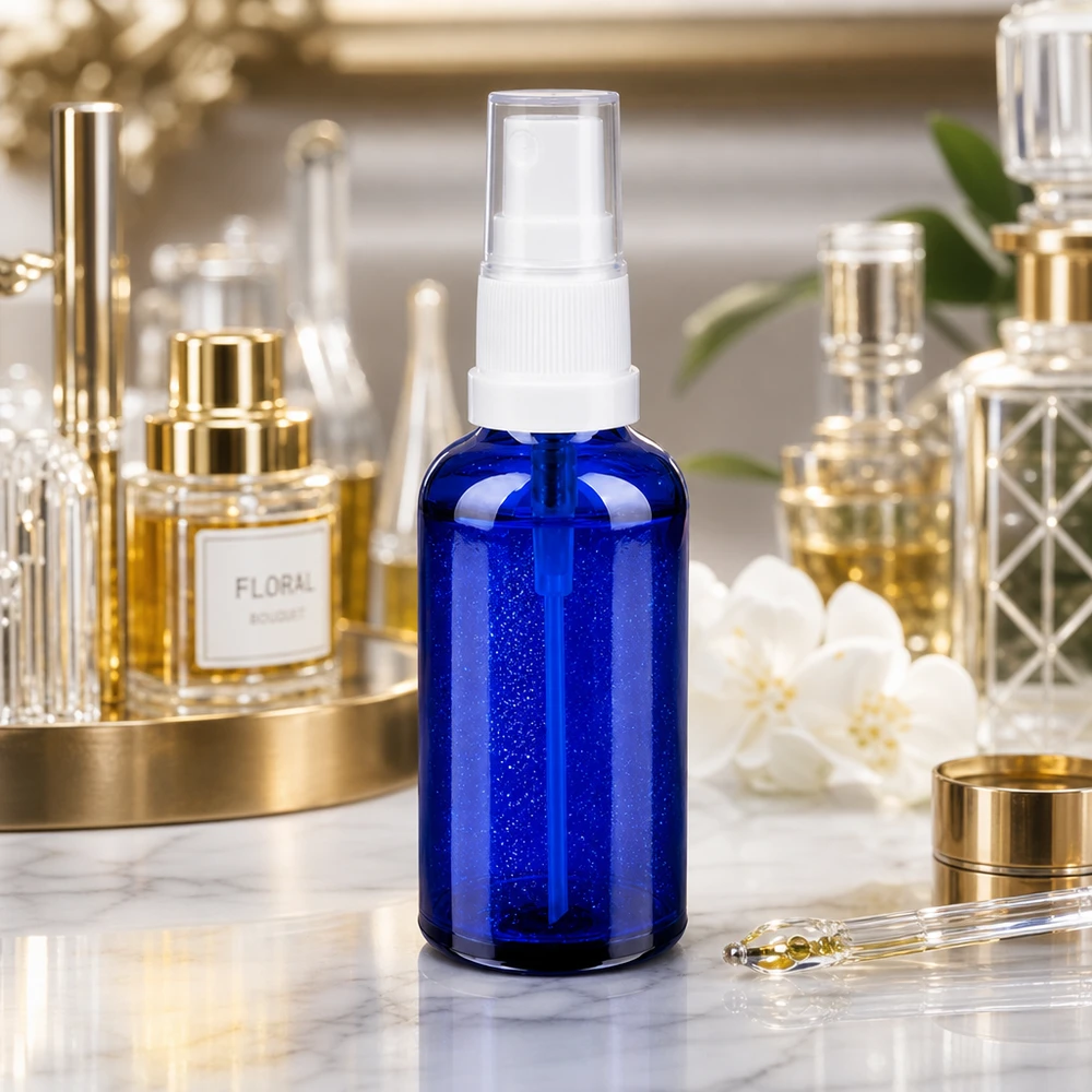Premium 50 ml glasflaska med ergonomiskt sprayhuvud för jämn fördelning av serum