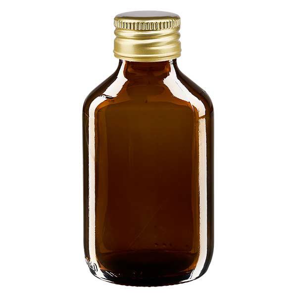 150 ml medicinflaska brun, med guldfärgat aluminiumlock ApoGlas 150 ml medicinflaska brun, med guldfärgat aluminiumlock ApoGlas