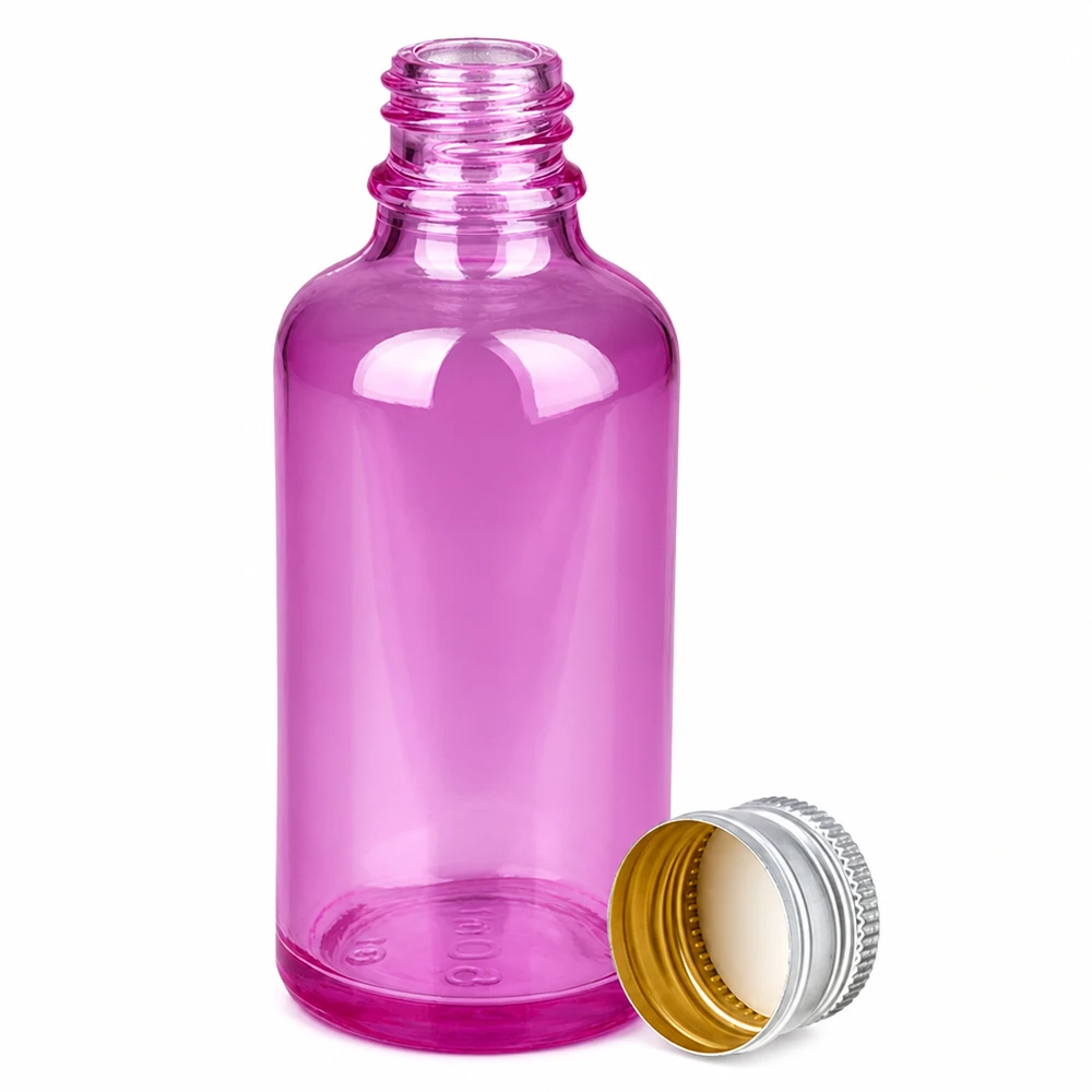 50ml flaska 11mm skruvkork aluminium-silver standard PurpleLine.UT18/50 50 ml flaska i lila glas med aluminium-silverlock för eteriska oljor och kosmetika