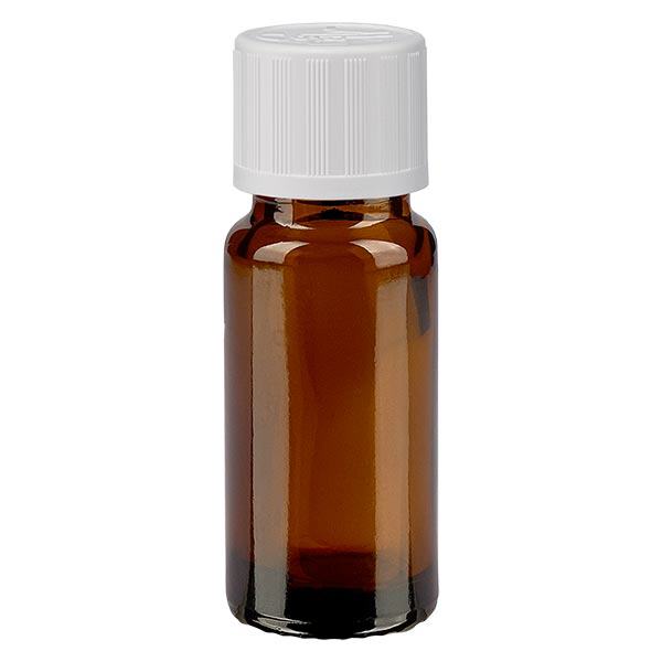 Apoteksflaska brun 10ml skruvkork vit barnsäker standard Apoteksflaska brun 10ml skruvkork vit barnsäker standard