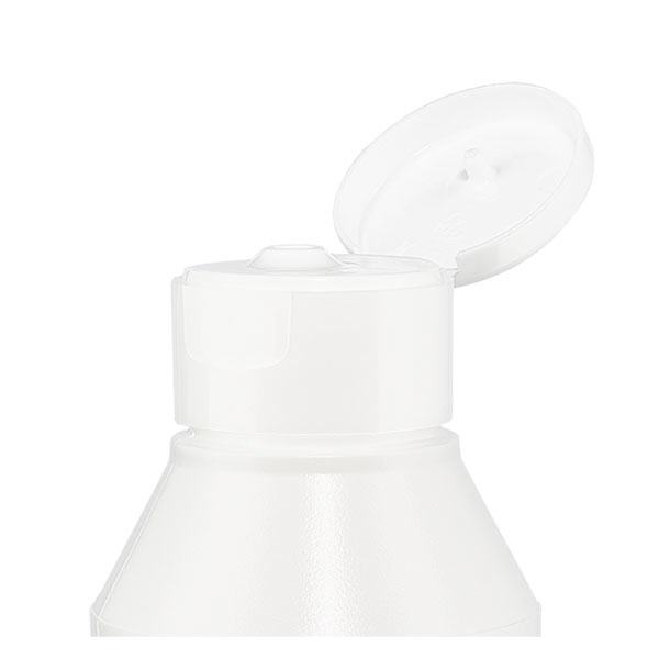 Gångjärnsförsett lock till lotionflaska