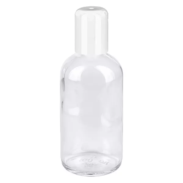 100ml Roll-On flaska vit med standardlock ClearLine UT18/100 100 ml roll-on-flaska i vitt, transparent ClearLine-material av PET-plast med vit kork