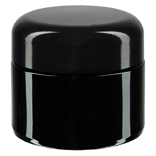 Kosmetikburk i violett glas 50ml, med svart lock Kosmetikburk i violett glas 50ml, med svart lock