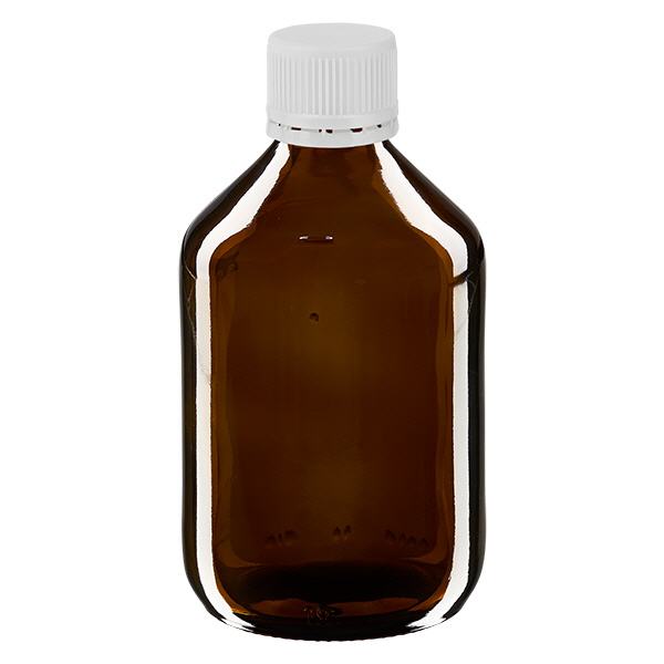 300 ml medicinflaska med brunt, vitt lock med säkerhetsring ApoGlas 300 ml medicinflaska med brunt, vitt lock med säkerhetsring ApoGlas