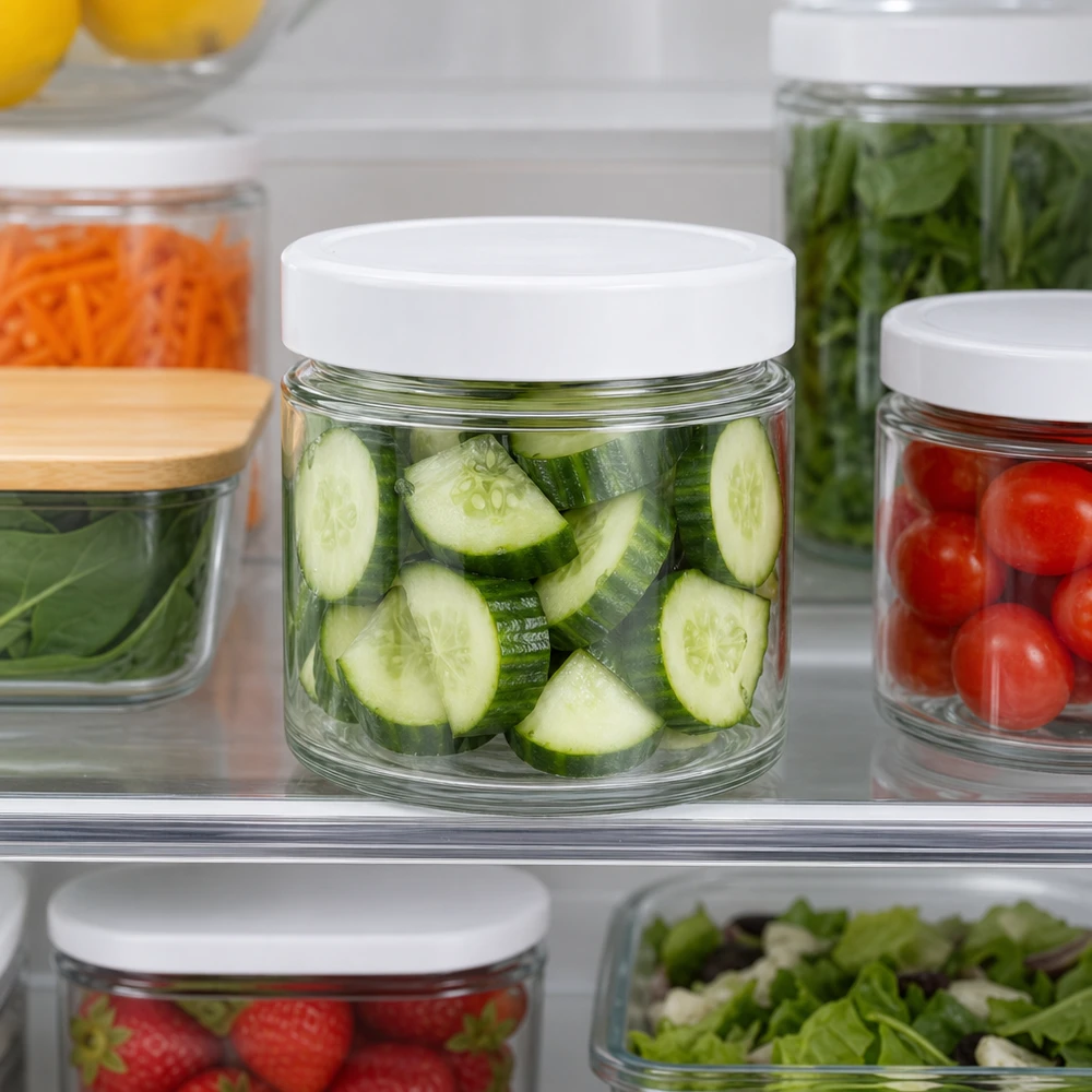 135ml rund burk BasicSeal lock vit Kylskåp Meal Prep skivad gurka Grönsaksförvaring Hålla sig fräsch