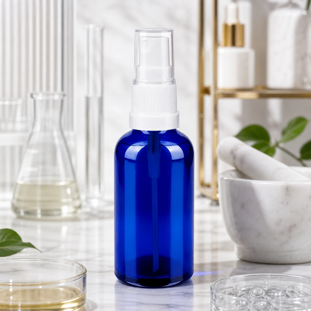50 ml glasbehållare med spraytillsats för jämn fördelning av vårdprodukter