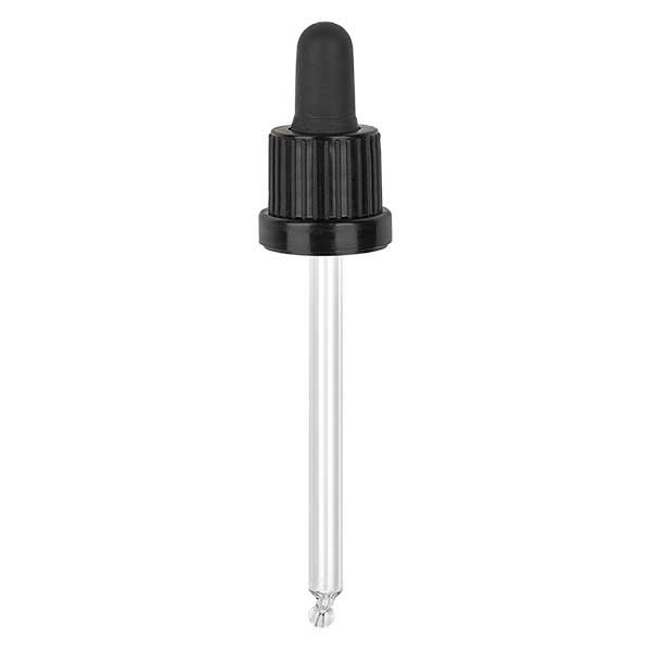 Droppipett av glas, svart/svart PL95 med manipuleringssäker förslutning III Droppipett av glas, svart/svart PL95 med manipuleringssäker förslutning III