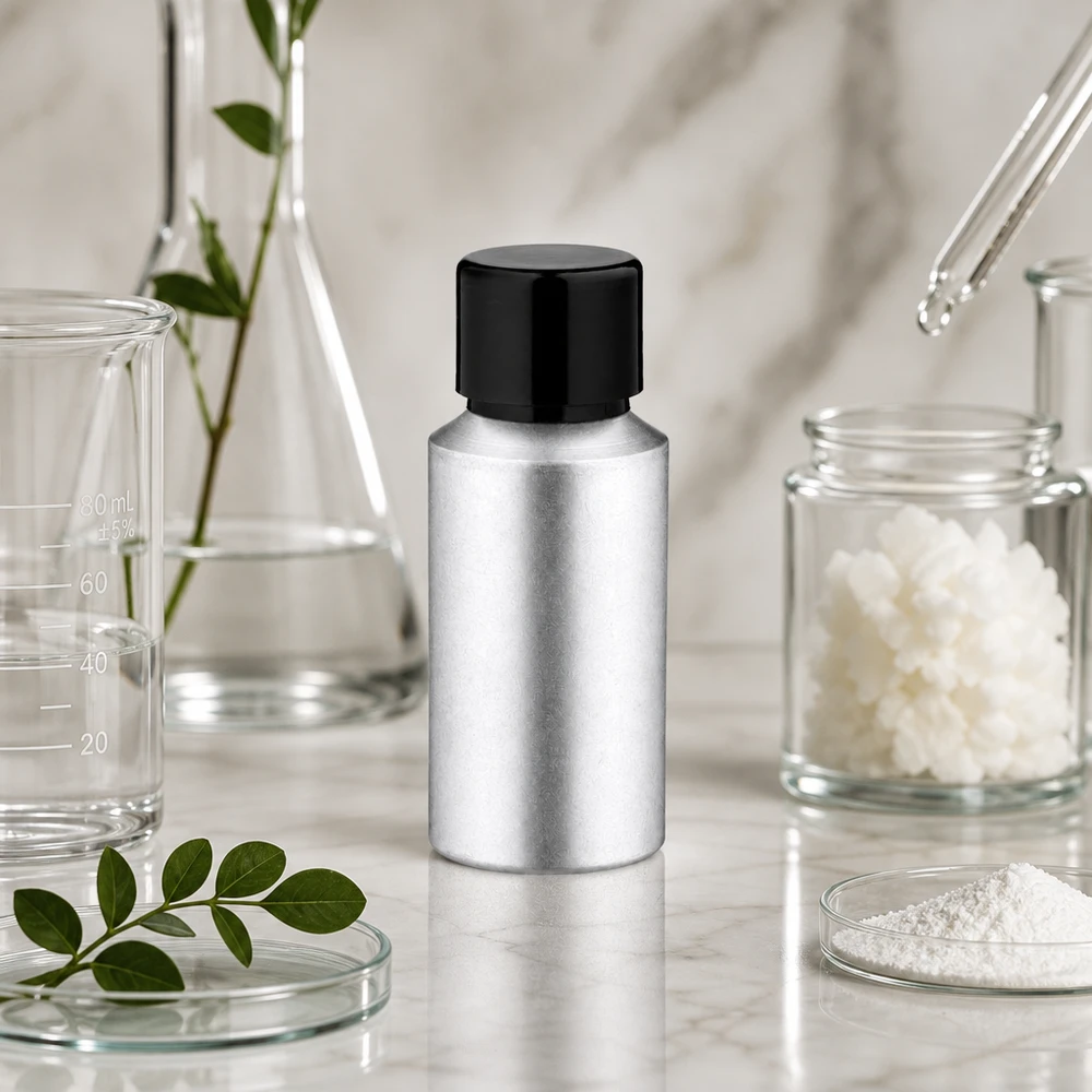 30ml flaska i betad aluminium med skruvkork Silverfärgad 30 ml aluminiumflaska med svart lock för laboratoriebruk och kemikalier