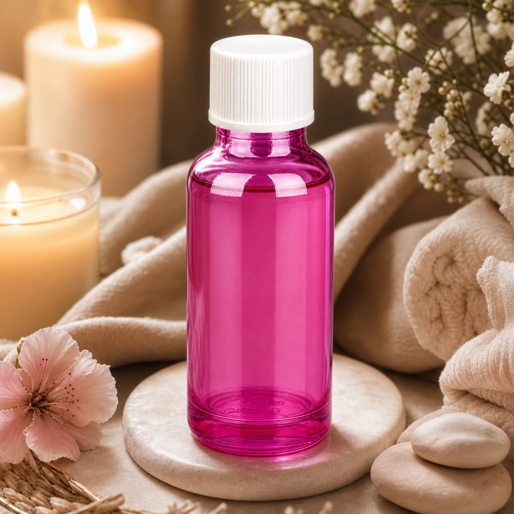 20ml flaska 11mm skruvlock vit standard PurpleLine UT18/20 20 ml glasflaska i ljuslila med vitt lock, perfekt för spa och wellness