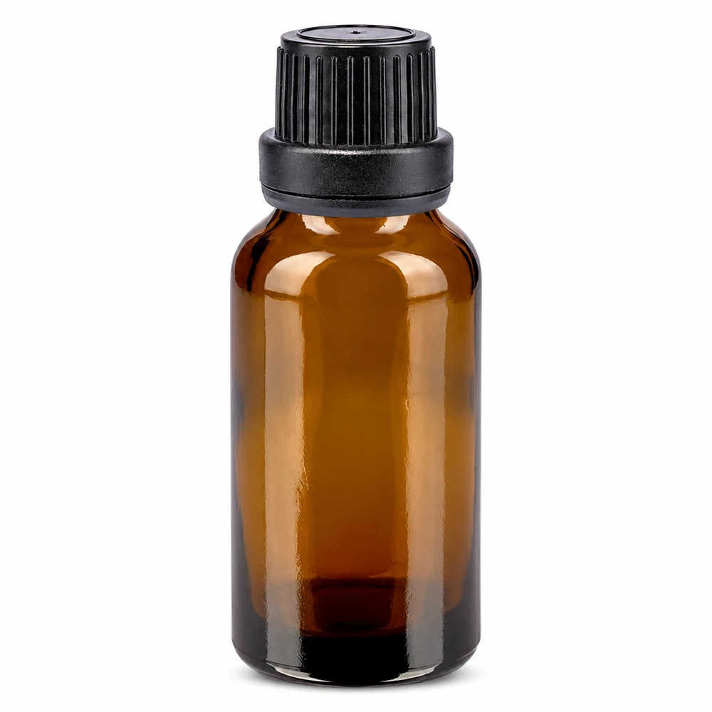 Apoteksflaska brun 20ml skruvkork svart manipulationsskyddad förslutning 20 ml brun apotekarflaska med svart originalförslutning (11 mm) tillverkad av högkvalitativt brunt glas