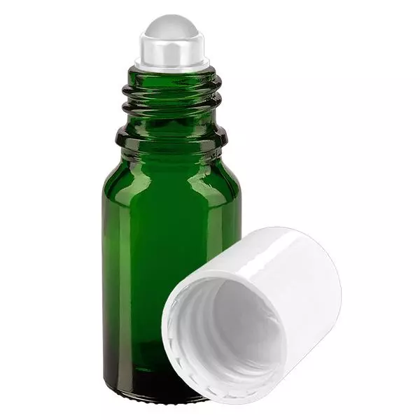 Apoteksflaska grön 10ml roll-on lock vit Apoteksflaska grön 10ml roll-on lock vit
