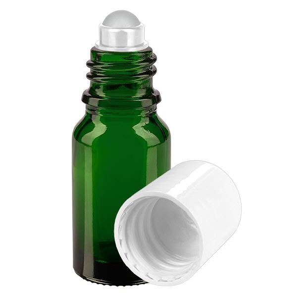 Apoteksflaska grön 10ml roll-on lock vit Apoteksflaska grön 10ml roll-on lock vit