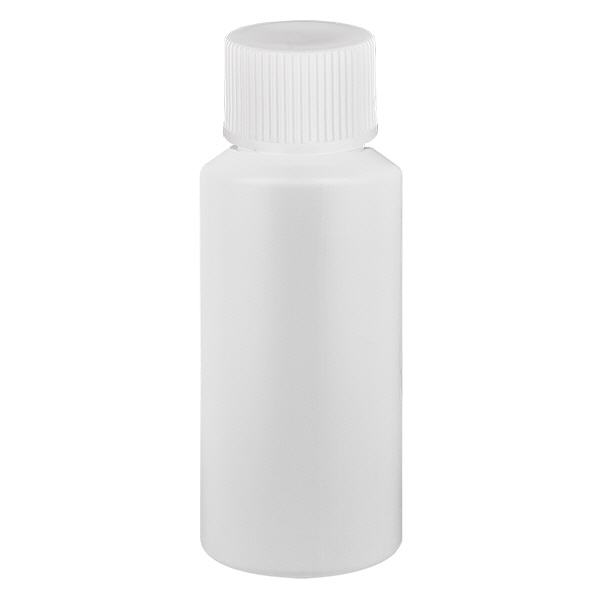 Apoteksflaska HDPE 30ml vit, med vitt skruvlock Apoteksflaska HDPE 30ml vit, med vitt skruvlock