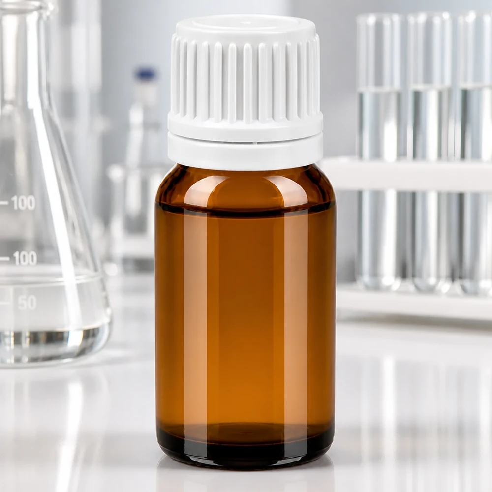 Premium 10 ml glasflaska i bärnsten med vitt lock för professionella laboratorieapplikationer