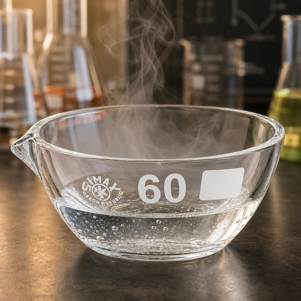 Transparent borosilikatindunstningsskål 45ml med pip för kemiska experiment och analyser