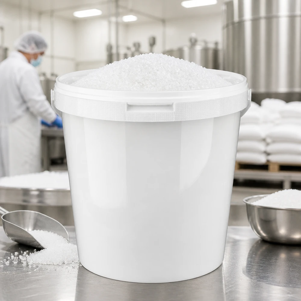 Hink i vit polypropenplast 10,7L med lock Livsmedelsgodkänd PP-hink, 10,7 liter, vit, med lock, för salt och bulkvaror i produktionen
