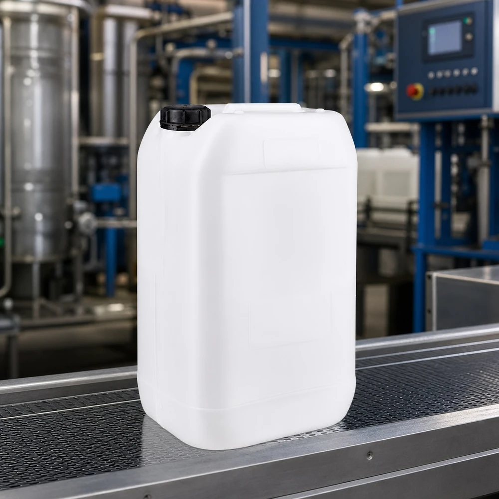 Industrikanister på 15 liter av livsmedelsgodkänd HDPE-plast med svart OV-lock