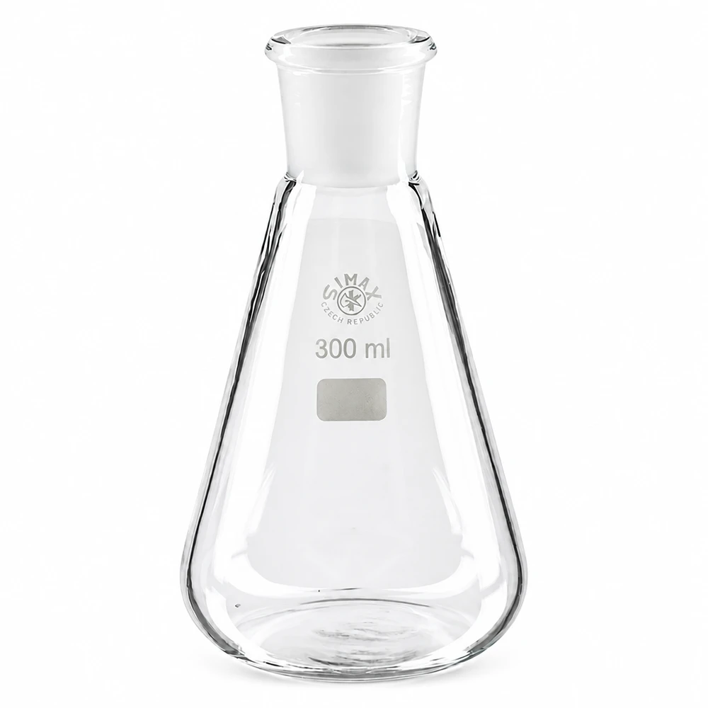 Erlenmeyerkolv 300ml med standardslipad fog (29/32) Erlenmeyerkolv 300ml med konisk form och slipad fog 29/32 av transparent laboratoriegas