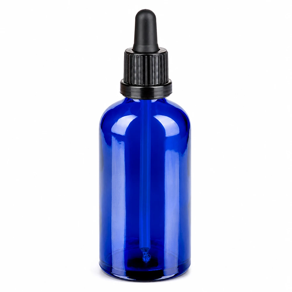 100 ml pipettflaska svart med säkerhetsförslutning BlueLine UT18/100 Blå pipettflaska 100 ml av glas med svart pipett för exakt dosering
