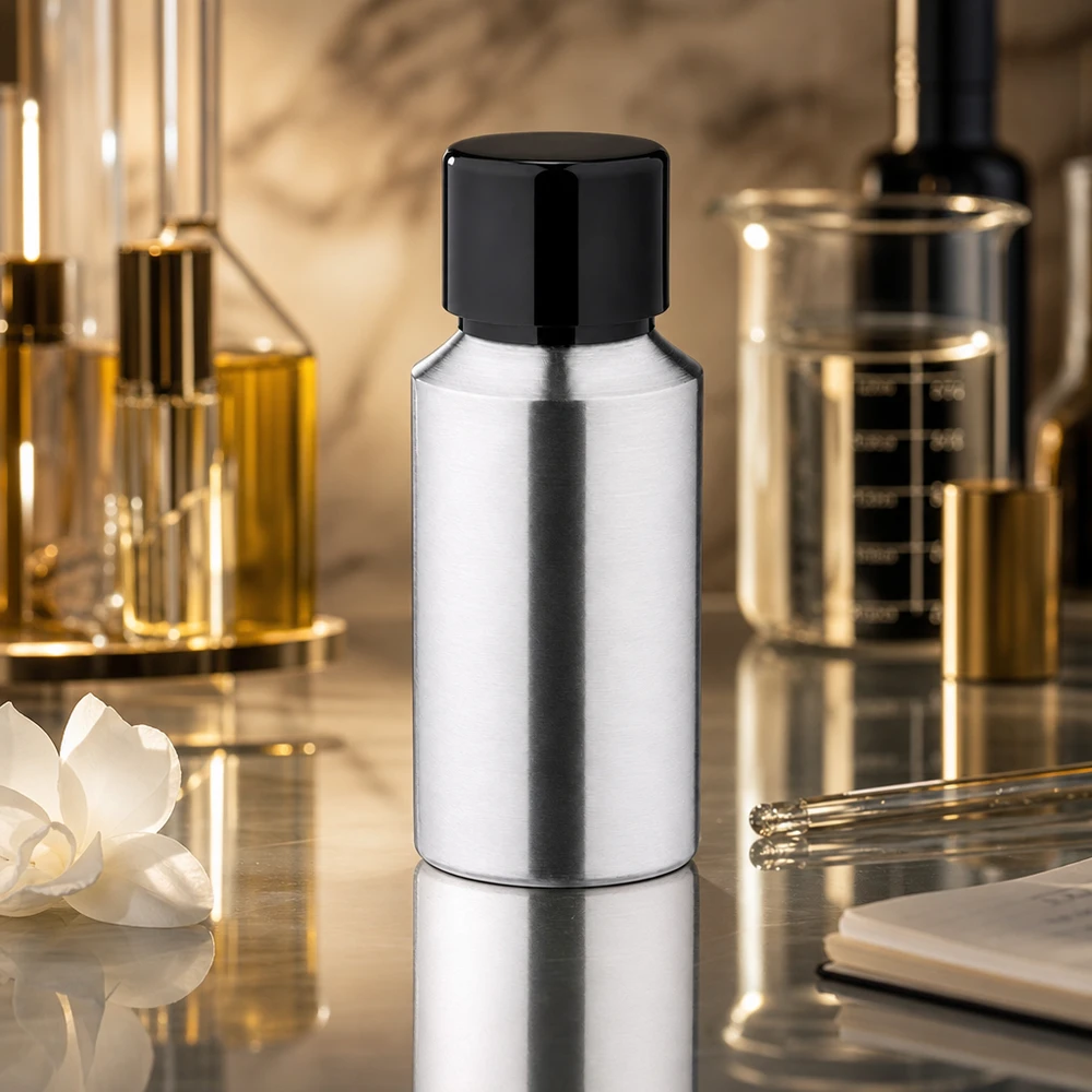 Professionell 30 ml flaska i polerad aluminium för kosmetiska produkter och serum av hög kvalitet