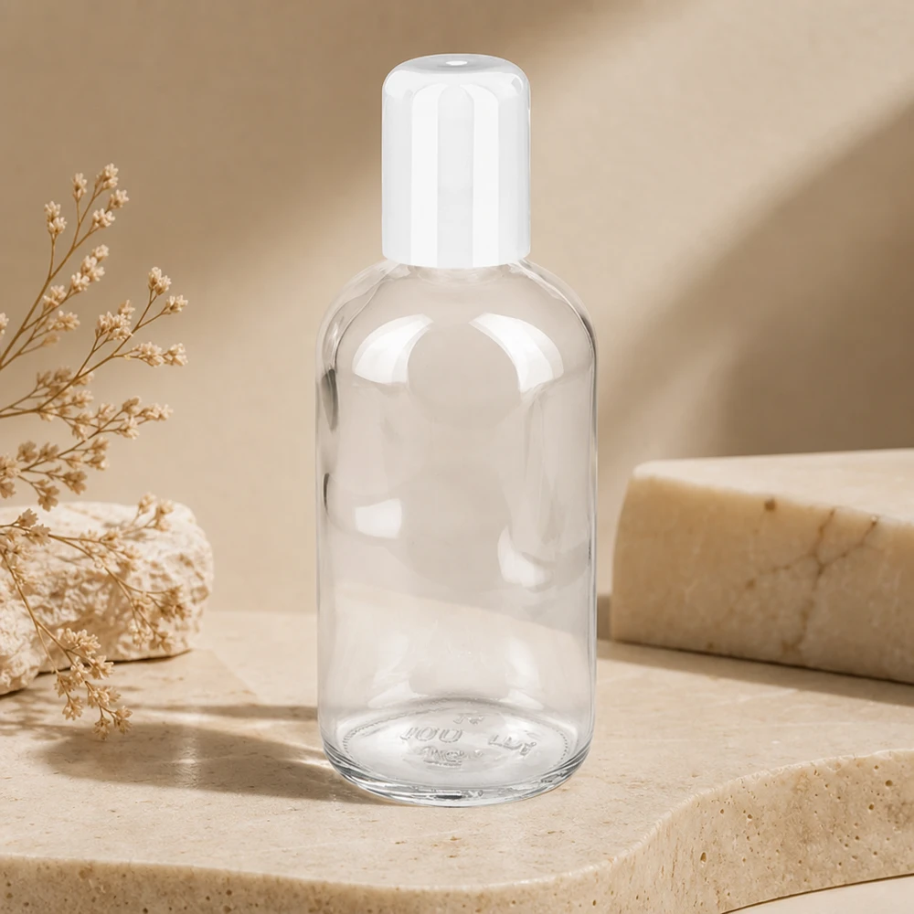Tom 100 ml roll-on-flaska från ClearLine med flip-top-lock i vitt på natursten