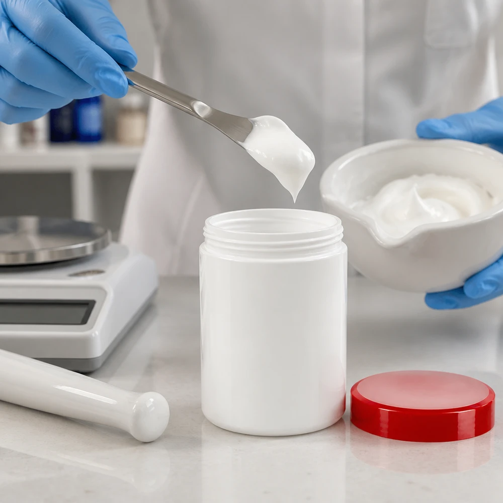 Salvburk 800g vit med rött skruvlock (polypropylen) Stor salvorburk, 800 g, vit PP-plast, rött skruvlock, apotekskvalitet