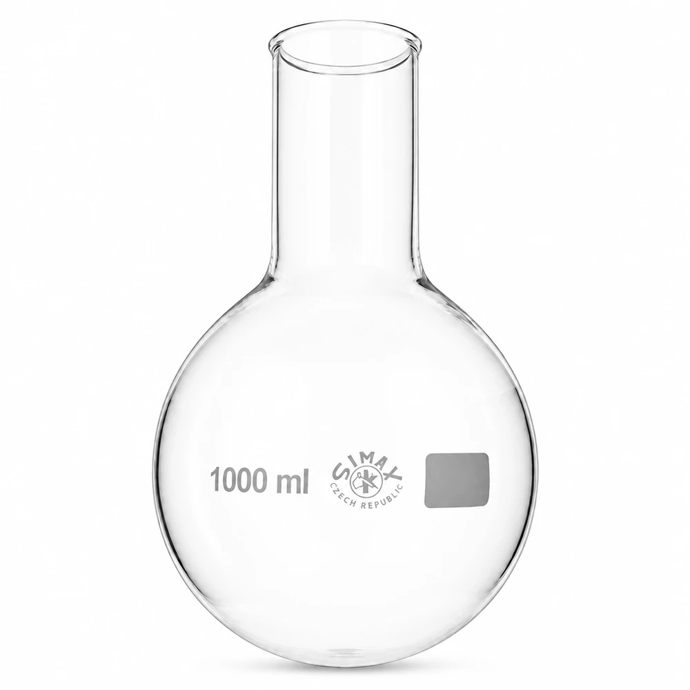 Kolv med rund botten 1000ml bred hals Rundkolv 1000 ml med vid mynning och graderade markeringar för exakta mätningar i laboratoriet