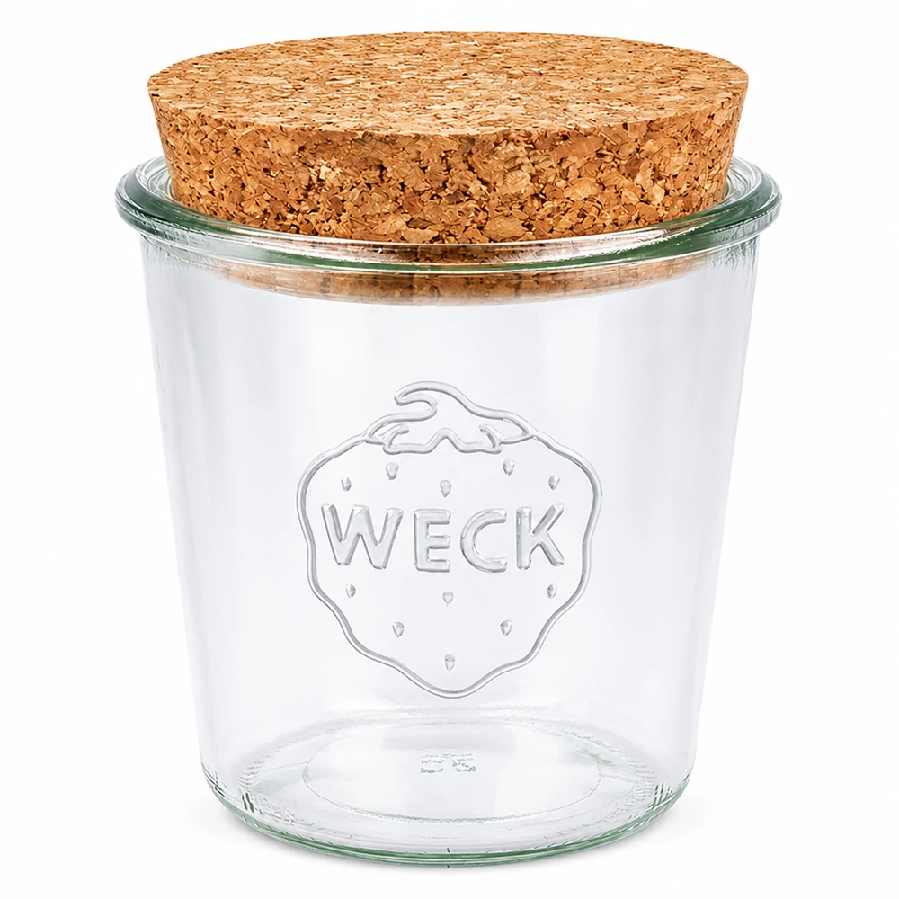 580ml WECK RR100 Krossade glasögon med naturkork WECK tummelburk 580ml RR100 med naturkorklock konserveringsburk förvaringsburk transparent