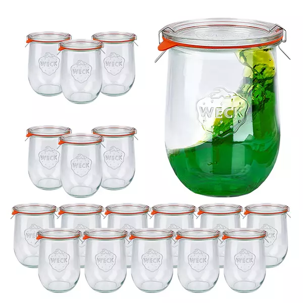 Set med 18 Weck-burkar 1062ml tulpanburkar, 1-liters Krossade glasögon Set med 18 Weck-burkar 1062ml tulpanburkar, 1-liters Krossade glasögon