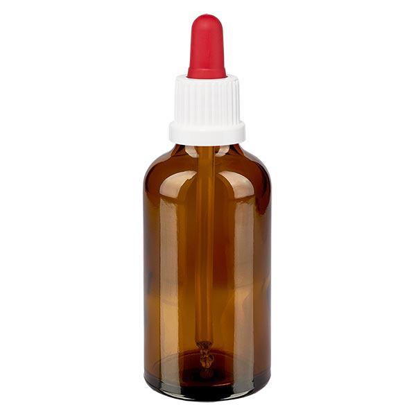 Apoteksflaska brun 50ml pipett vit/röd med säkerhetsförslutning Apoteksflaska brun 50ml pipett vit/röd med säkerhetsförslutning