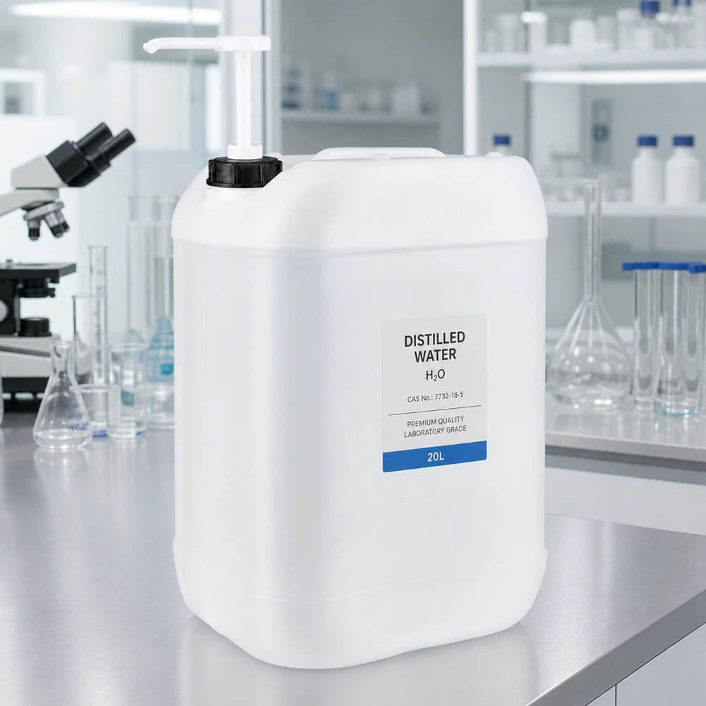 Dunk 25 liter med doseringspump 25-liters laboratoriekanister med doseringspump, fylld med destillerat vatten i laboratoriet
