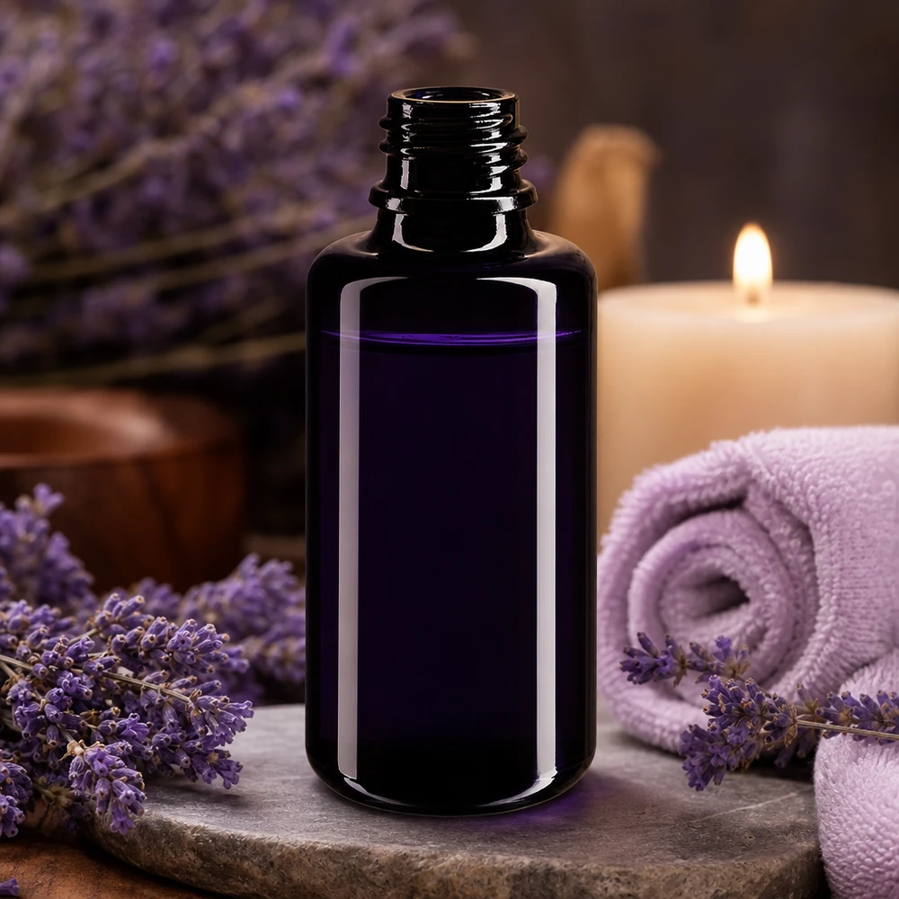 Elegant 30 ml Orion droppflaska i mörkviolett glas för aromaterapi och wellness