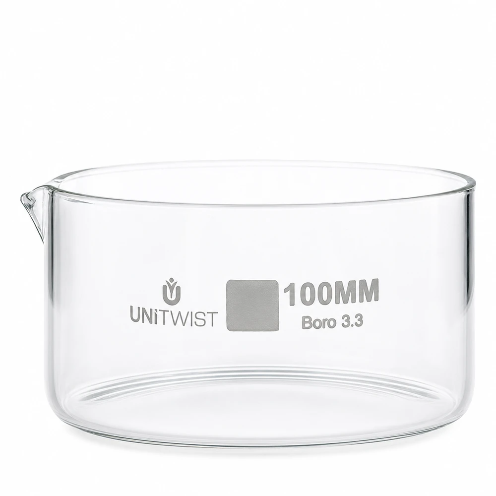 Kristallisationskärl ø100 mm, borosilikatglas UNiTWIST Kristalliseringsskål 100 mm, borosilikatglas, UNiTWIST Boro 3.3, transparent, cylindrisk med utgjutning