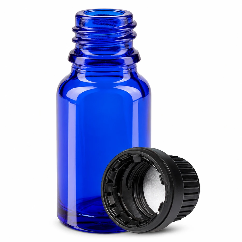 10ml flaska 11mm skruvkork svart säkerhetslock BlueLine UT18/10 10ml flaska 11mm skruvkork svart säkerhetslock BlueLine UT18/10