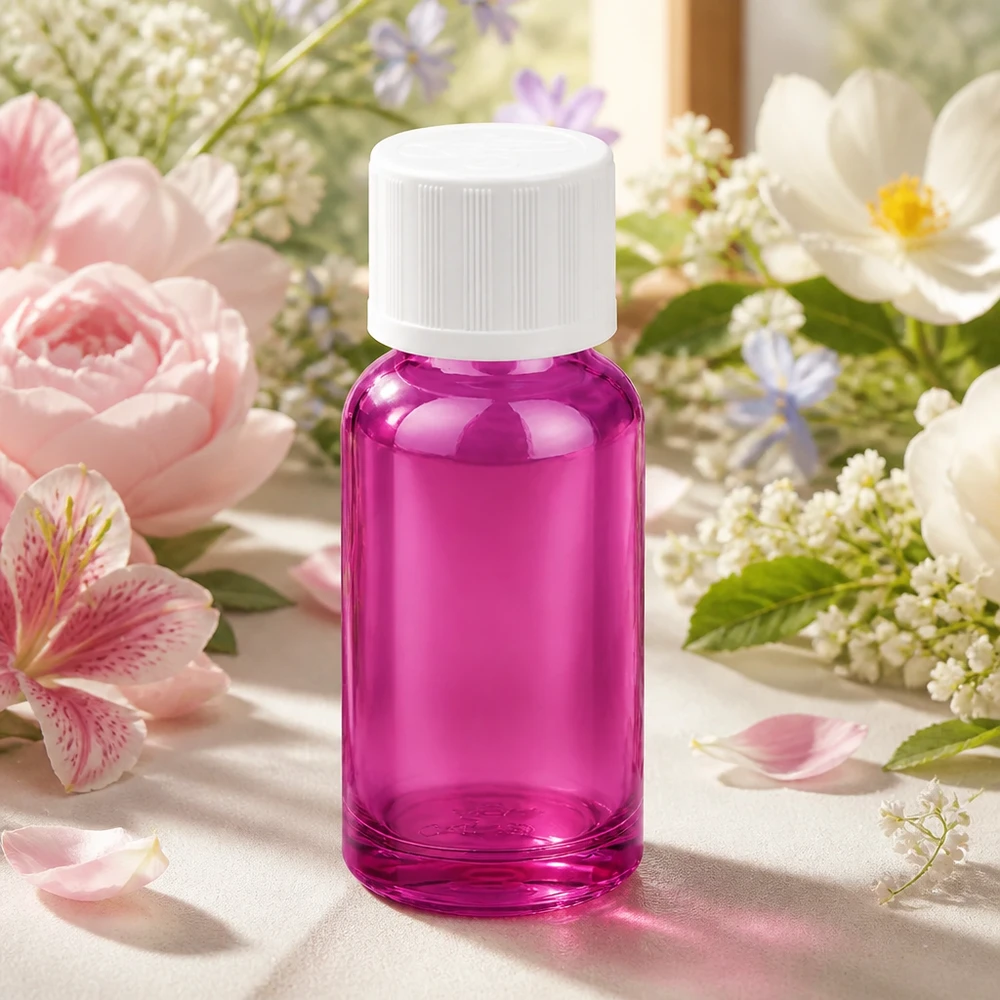 20ml flaska 11mm skruvkork vit standard barnsäker PurpleLine UT18/20 Liten 20 ml glasflaska i elegant violett med vitt lock för mobila applikationer