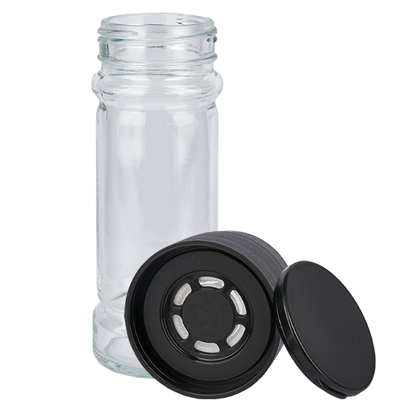 Kryddburk i klart glas, 100 ml, med kvarn, keramik, svart Kryddburk i klart glas, 100 ml, med kvarn, keramik, svart