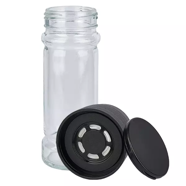 Kryddburk i klart glas, 100 ml, med kvarn, keramik, svart Kryddburk i klart glas, 100 ml, med kvarn, keramik, svart