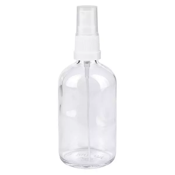 Apoteksflaska klar 100ml spray topp vit Apoteksflaska klar 100ml spray topp vit
