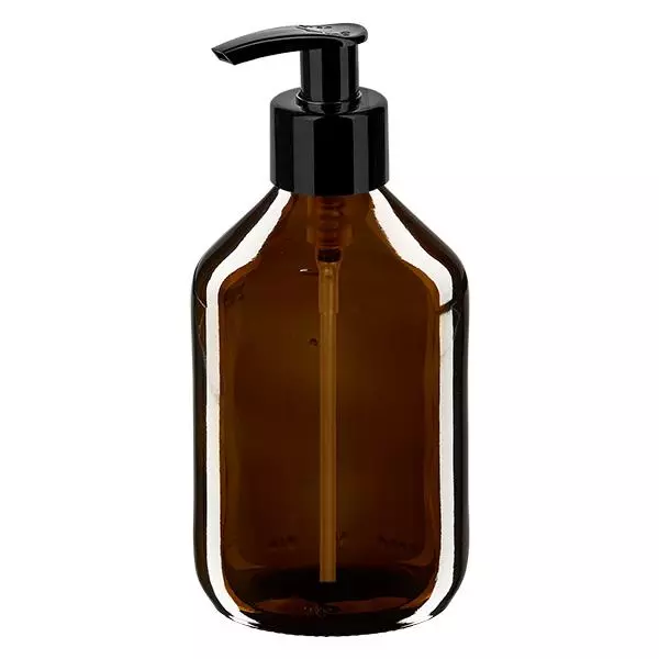 300ml medicinflaska brun, med dispenserpump svart ApoGlas 300ml medicinflaska brun, med dispenserpump svart ApoGlas