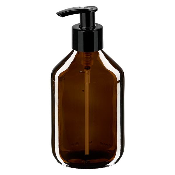 300ml medicinflaska brun, med dispenserpump svart ApoGlas