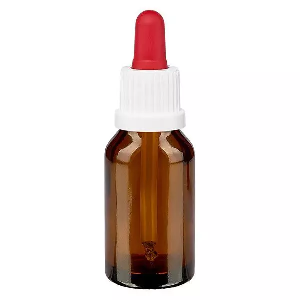 Apoteksflaska brun 30ml pipett vit/röd med säkerhetslock Apoteksflaska brun 30ml pipett vit/röd med säkerhetslock