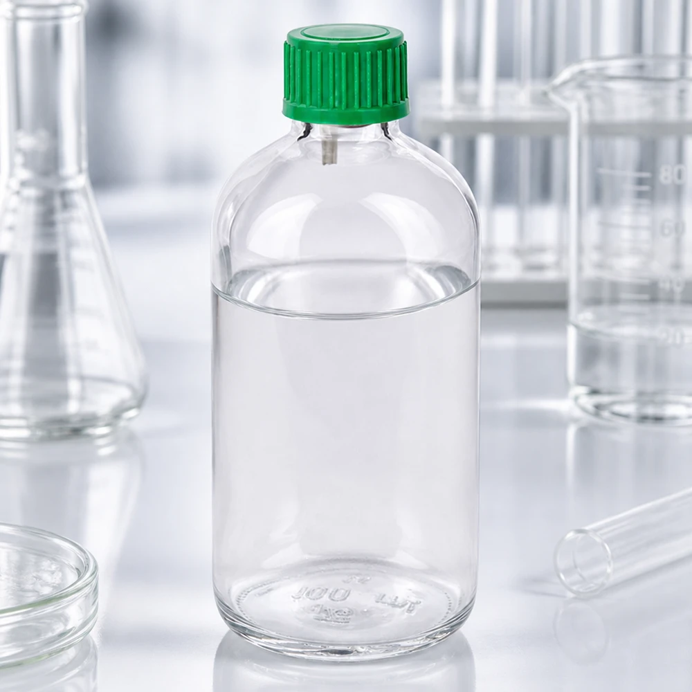 Laboratorieflaska 100 ml, droppflaska ClearLine UT18 med grönt lock och klar glaskropp