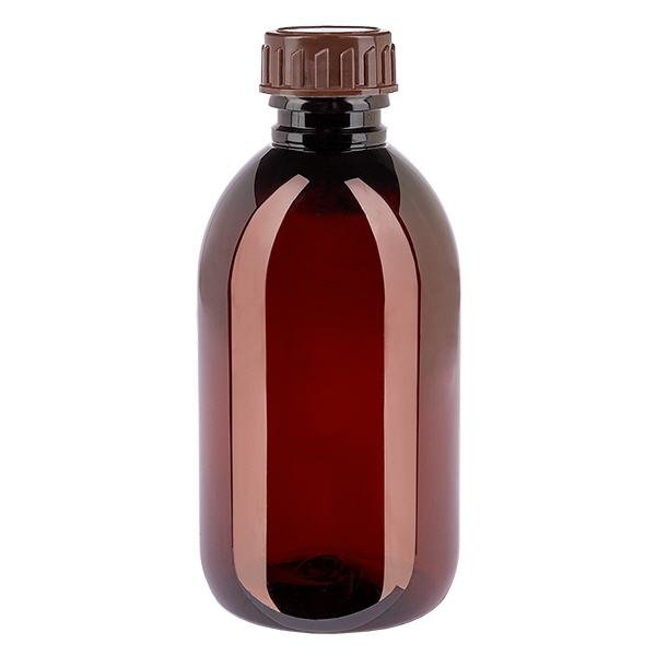 PET-flaska 250ml med brunt standardlock PET-flaska 250ml med brunt standardlock