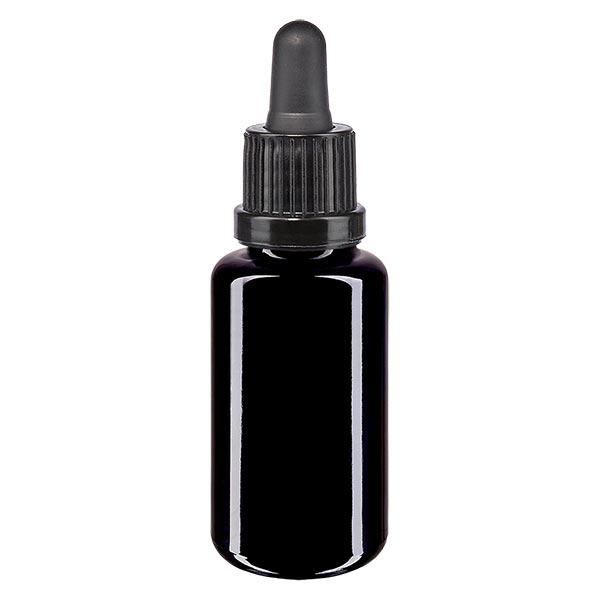 Apoteksflaska violett 20ml pipett svart skruvkork Apoteksflaska violett 20ml pipett svart skruvkork